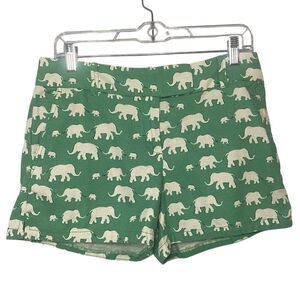 Loft Womens Riviera Short Green Elephant Print Linen Cotton Blend Size 4